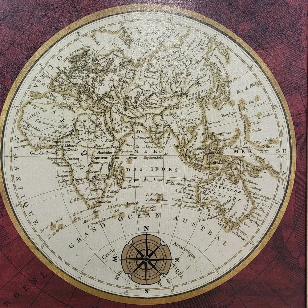 Interiors by Design Vintage World Map Framed Wall Art Black Gold 22.5in Square*